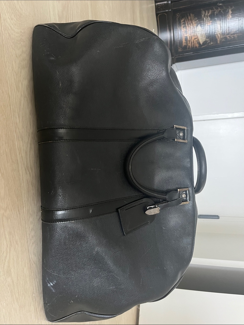 Louis Vuitton Black Leather Travel Duffle Bag